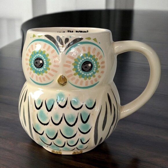 Owl Coffee Tea Chocolate Mug Love The Moment Natural Life Turquoise Mint Cond. - Picture 1 of 14